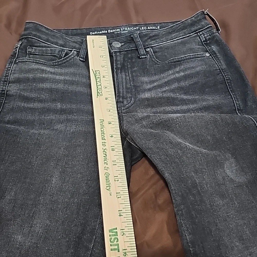 Chicos Black Jeans Define Me Denim Straight Leg Fringe Raw Hem Ankle Size 2 - Picture 5 of 7